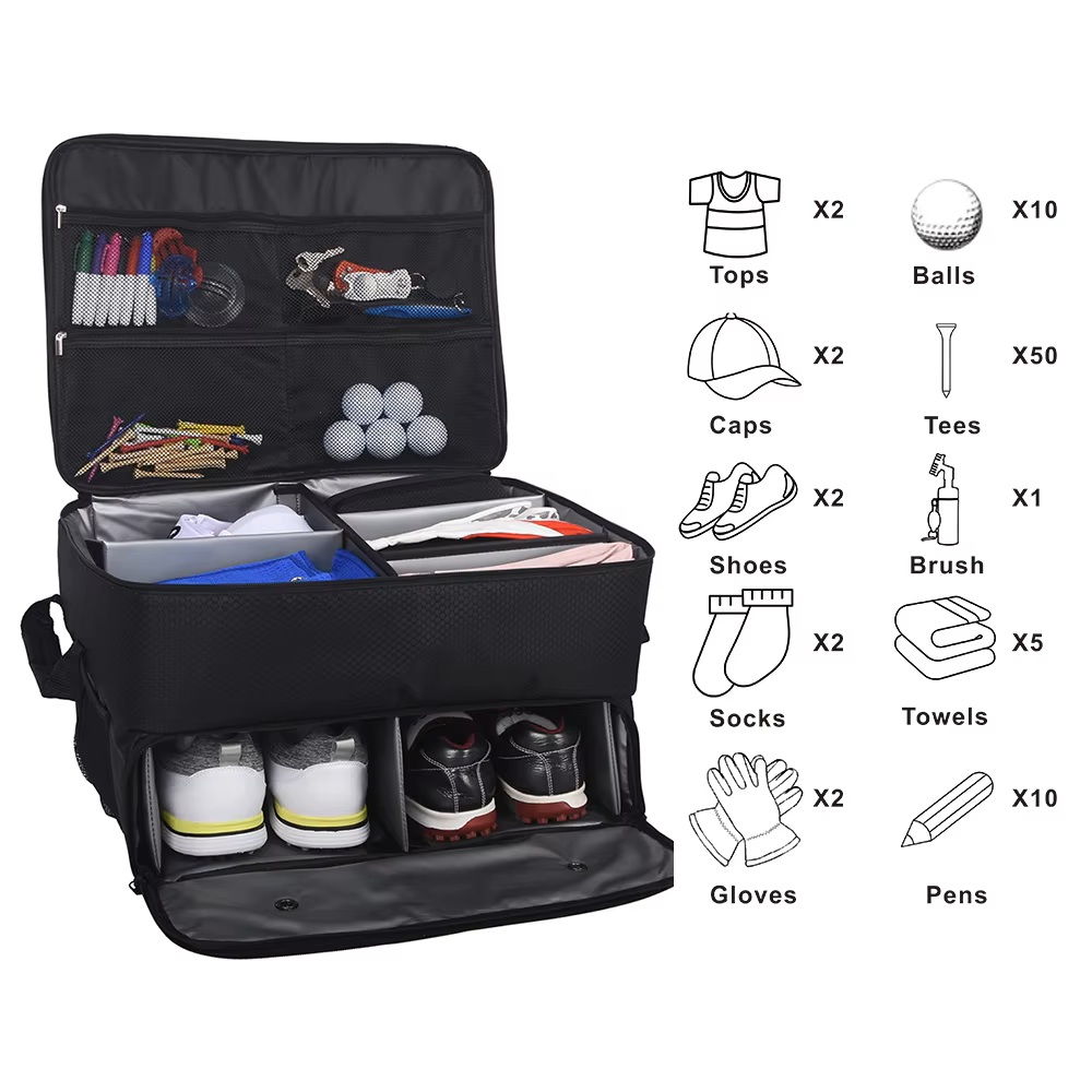 Travel Organizer Men - ゴルフトランクオーガナイザー オックスフォードシューズコンパートメント 防水 大容量 車用収納バッグ スポーツアクセサリー