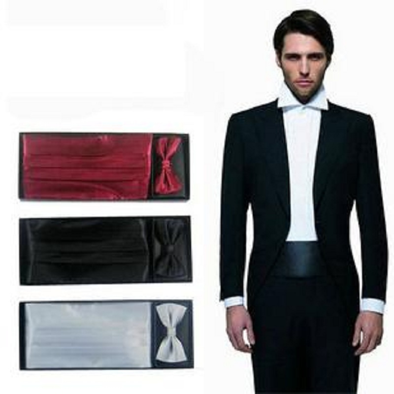 Neck Tie Set Box - メンズソリッドボウタイネクタイセット、カマーバンド、ハンカチ、ポケットチーフ、サッシュベルト、ギフトボックス入り、セレモニーウェア用