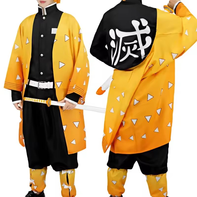 Men'S Kimono Accessories - アニメ我妻善逸コスプレ衣装かつら靴男性用着物黄色のマント衣装