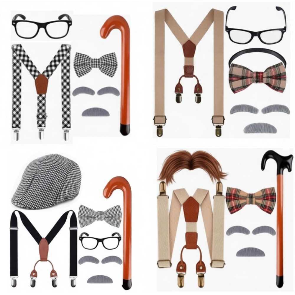Men'S Accessories In The 1920S - 100日目の学校生活コスチューム老人コスチューム帽子ストラップネクタイセットおじいちゃんコスチュームアクセサリーセット1920年代老人コスプレセット（帽子付き）