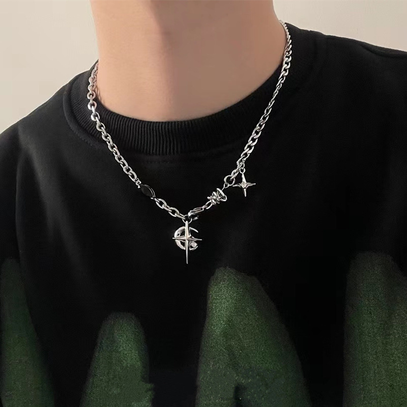 Men Accessories Neck Chain - 男性と女性のためのゴシックンパンクネックレス,クロスペンダント,スター,ネックレス,チョーカー,クールなパーティージュエリー,ギフト,2023