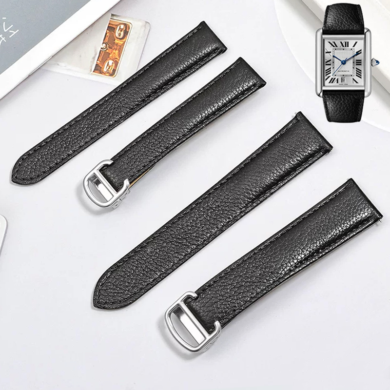 Men'S Accessories London - カルティエ タンク、タンク ロンドン、ソロ、リッチレザーの腕時計用ストラップアクセサリー。17mm、20mm、23mm、25mm。男女兼用。オリジナル折りたたみ式バックル。