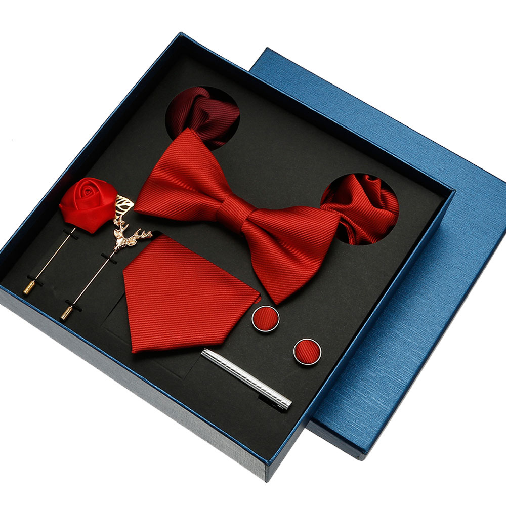 Neck Tie Set Box - 男性用無地ネクタイ,ポケット付きスクエア,ラグジュアリー,ウェディングギフト,8個