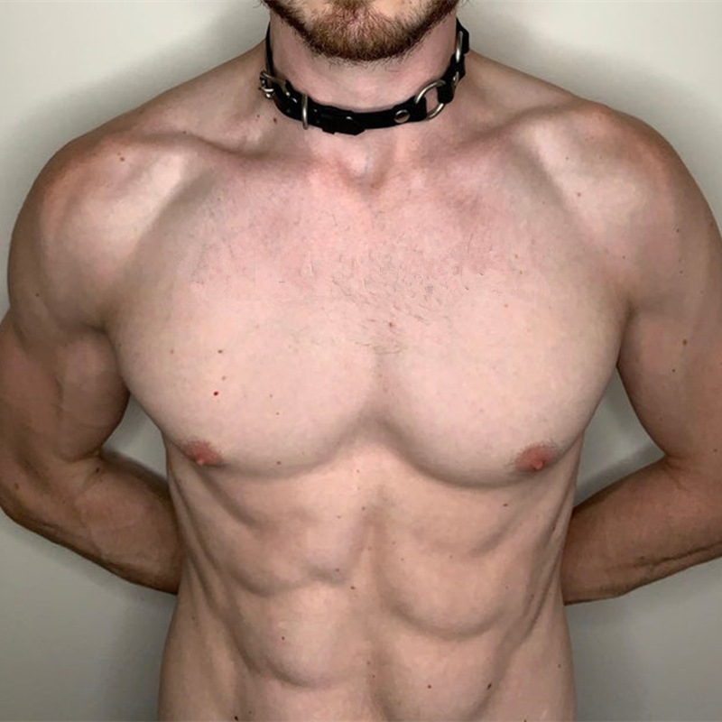 フェティッシュマンハーネスチェーンカラーPUレザー手作りパン - Men Accessories Neck Chain のレビューと価格