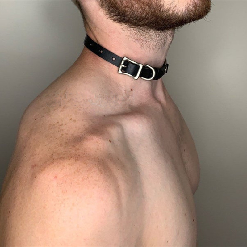 フェティッシュマンハーネスチェーンカラーPUレザー手作りパン - Men Accessories Neck Chain のレビューと価格