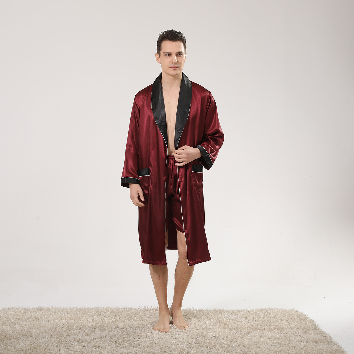 メンズショートバスローブ,着物,家庭用シルクセット,柔らかく - Men'S Kimono Accessories のレビューと価格
