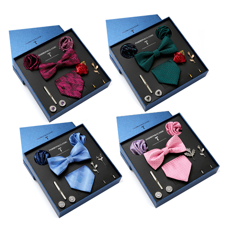 男性用蝶ネクタイ,正方形のポケット,カフスボタン,結婚式用, - Neck Tie Set Box のレビューと価格