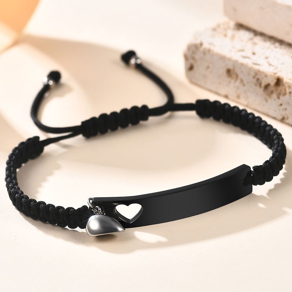 カスタムメイドのステンレス製ペアブレスレットセット。黒色の編 - Men Accessories All のレビューと価格